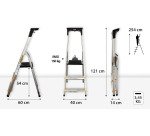 Scala pieghevole con mensola Drabest per uso professionale in alluminio, 3 gradini
