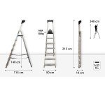 Scala pieghevole con mensola Drabest per uso professionale in alluminio, 7 gradini