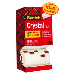 Confezione convenienza 12 + 2 in omaggio Nastri adesivi Scotch Crystal polipropilene 19 mm x 33 m trasparente