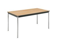 Table Multiforme Confort 140 x 70 chêne clair pied chrome avec bords arrondis antichocs
