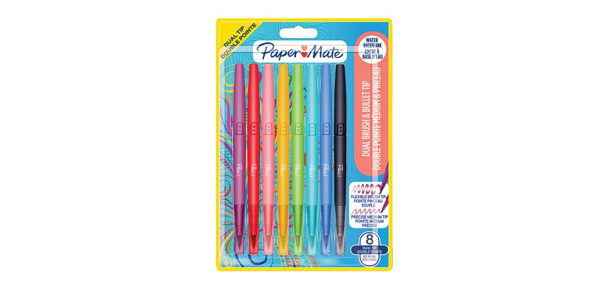 Stylo feutre Papermate Flair Dual double pointe écriture moyenne - Pochette de 8