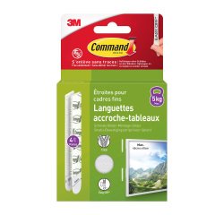 Languettes adhésives étroites Command 3M jusqu'à 5,4 kg - Blister de 4 x 2