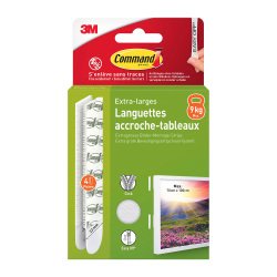 Languettes adhésives Command 3M taille XL jusqu'à 9 kg - Blister de 4 x 2