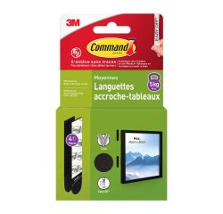 Languettes adhésives noires Command 3M taille M jusqu'à 5 kg - Blister de 4 x 2
