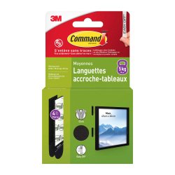 Languettes adhésives noires Command 3M taille M jusqu'à 5 kg - Blister de 4 x 2