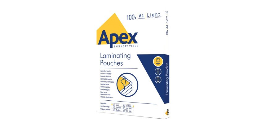 Pochette de plastification Apex A4 2 x 70 µ brillantes – Boîte de 100