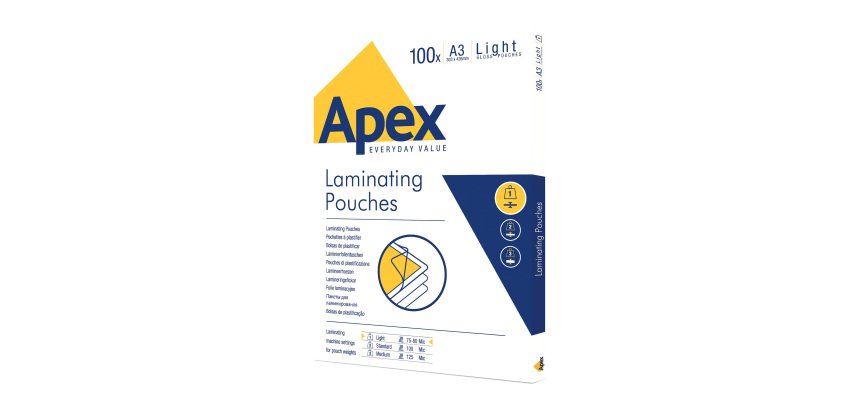 Pochette de plastification Apex A3 2 x 70 µ brillantes – Boîte de 100