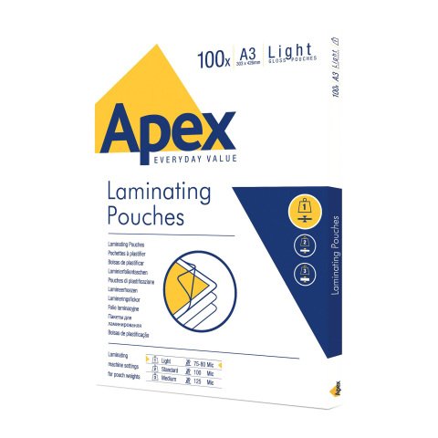 Funda de plastificación Apex A3 2 x 70 µ brillante – Caja de 100