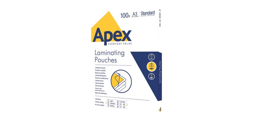 Pochettes de plastification perforées Apex A3 - 2 x 90 µ - Brillant - Boîte de 100
