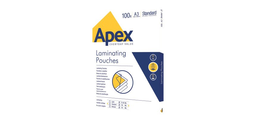 Pochette de plastification Apex A3 2 x 90 µ brillantes – Boîte de 100