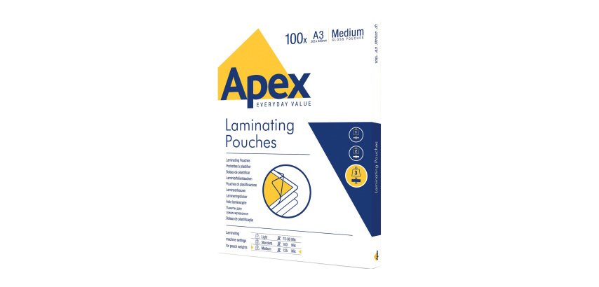 Pochettes de plastification perforées Apex A3 - 2 x 115 µ - Brillant - Boîte de 100