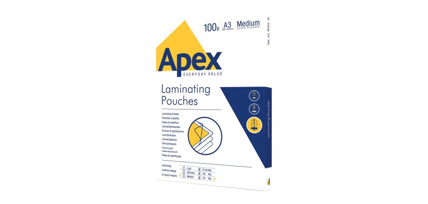 Pochette de plastification Apex A3 2 x 115 µ brillantes – Boîte de 100