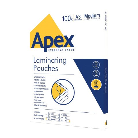 Funda de plastificación Apex A3 2 x 115 µ brillante – Caja de 100