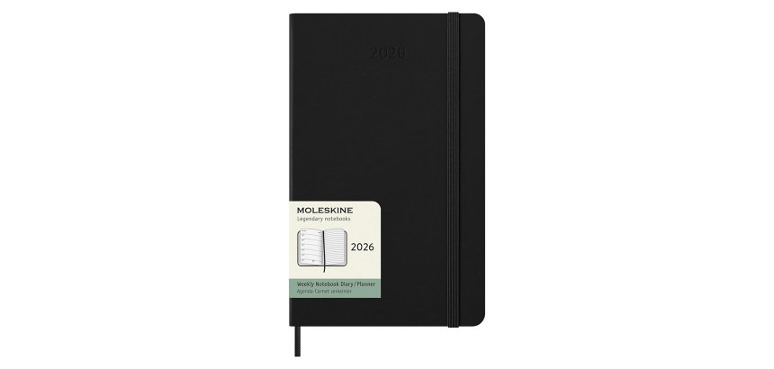 Agenda settimanale 12 mesi con copertina rigida colore nero Moleskine formato L 13 x 21 cm