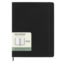 Agenda settimanale 12 mesi con copertina morbida di colore nero Moleskine formato XL 19 x 25 cm