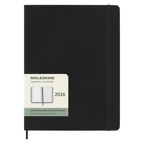 Agenda settimanale 12 mesi con copertina morbida di colore nero Moleskine formato XL 19 x 25 cm