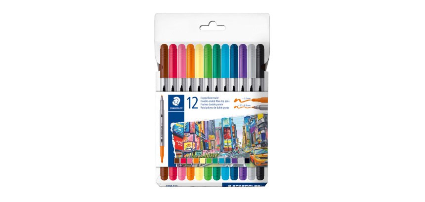 Feutre de coloriage double pointe Staedtler 3200 coloris assortis - Pochette de 12