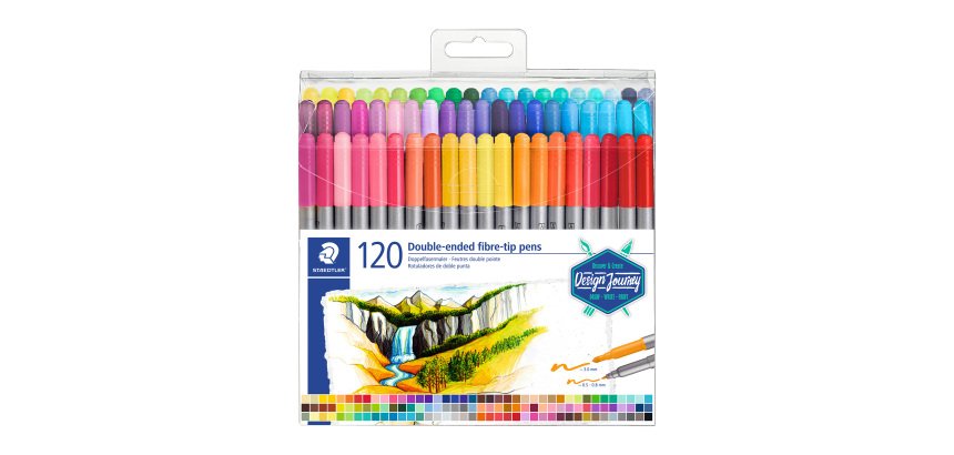Feutre de coloriage double pointe Staedtler Design Journey 3200 couleurs assorties - Pochette de 120