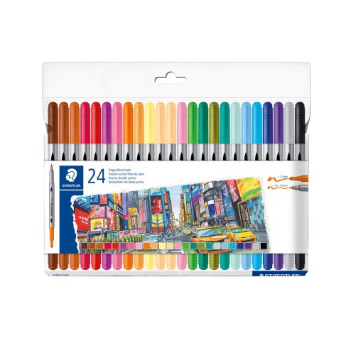 Paquete de 20 marcadores de colores de doble punta Staedtler 3200 + 4 gratis