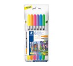 Feutre de coloriage double pointe Staedtler 3200 couleurs néon assorties - Pochette de 6