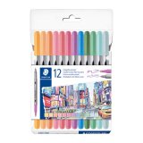 Feutre de coloriage double pointe Staedtler 3200 couleurs pastel assorties - Pochette de 12