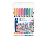 Feutre de coloriage double pointe Staedtler 3200 couleurs pastel assorties - Pochette de 12