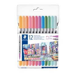 Viltstift met dubbele punt Staedtler 3200 in diverse pastelkleuren - Set van 12