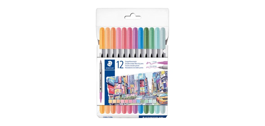 Filzstift mit doppelter Spitze Staedtler 3200 in verschiedenen Pastellfarben - Packung mit 12 Stück