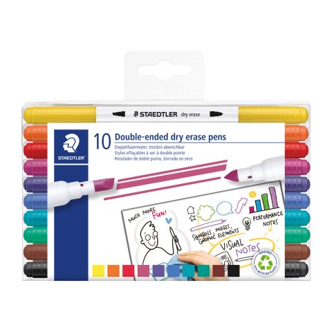 Marcador pizarra blanca borrable de doble punta Staedtler 3010 - Paquete de 10