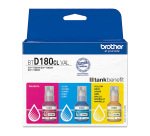 BROTHER Pack 3 bidons d'encre BTD180 cyan magenta jaune pour imprimante à réservoir d'encre