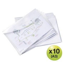 Pochette de rangement à bouton pression Rapesco A3 transparentes - Lot de 10