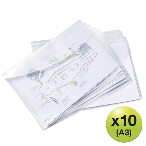 Pochette de rangement à bouton pression Rapesco A3 transparentes - Lot de 10
