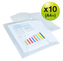 Pochette de rangement à bouton pression Rapesco A4+ transparentes - Lot de 10
