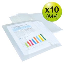 Pochette de rangement à bouton pression Rapesco A4+ transparentes - Lot de 10