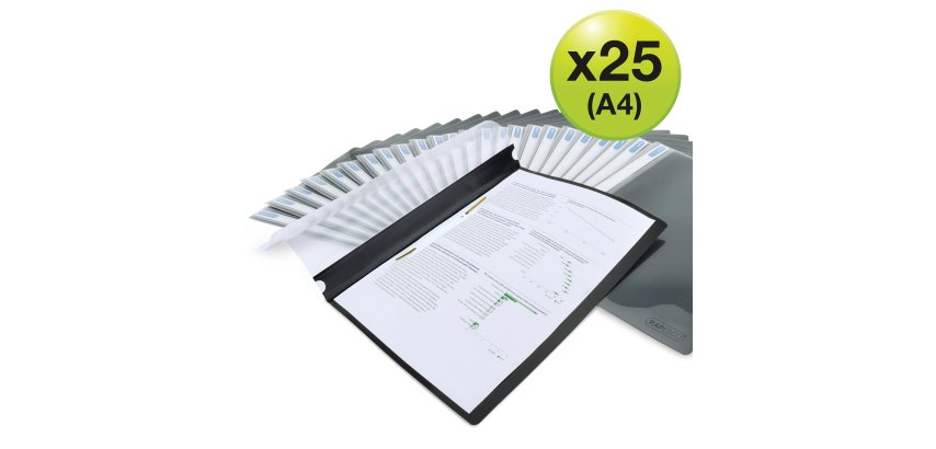 Presentation folder with Rapesco black slats 22.9 x 30.9 cm - pack of 25