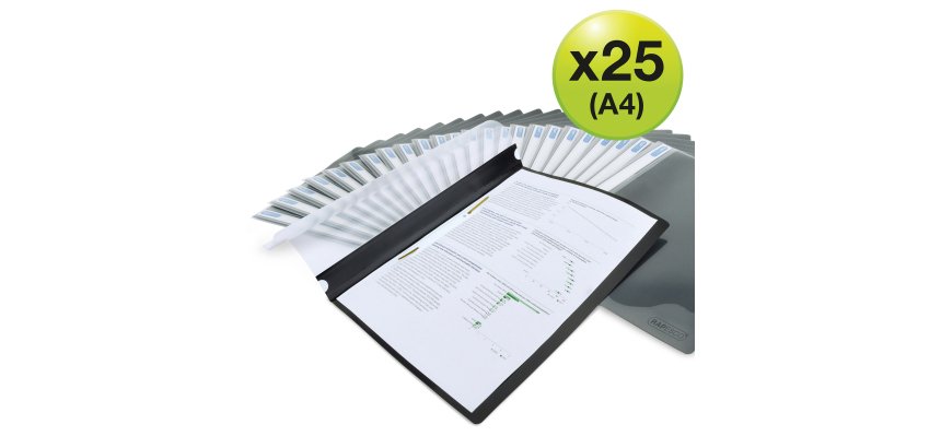 Chemise de présentation à lamelles Rapesco 22,9 x 30,9 cm noires - lot de 25