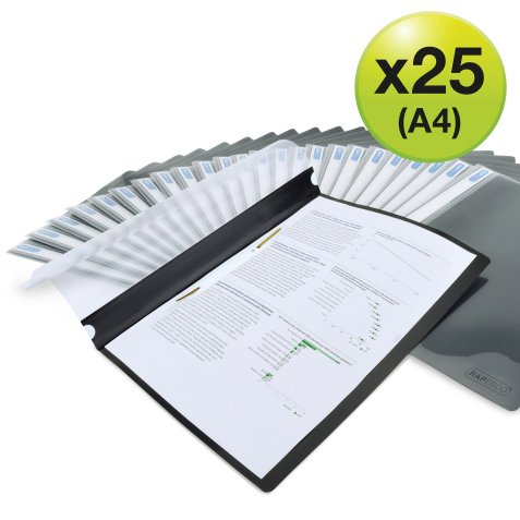 Chemise de présentation à lamelles Rapesco 22,9 x 30,9 cm noires - lot de 25