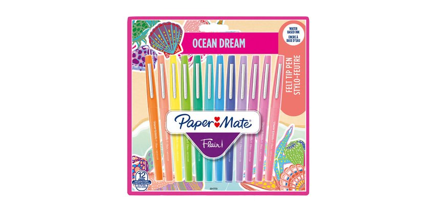 Stylo feutre Papermate Flair Ocean Dream écriture moyenne - Pochette de 12