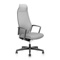 Poltrona direzionale Zuco Selvio Mesh base nera rete grigio chiaro e seduta in tessuto grigio chiaro