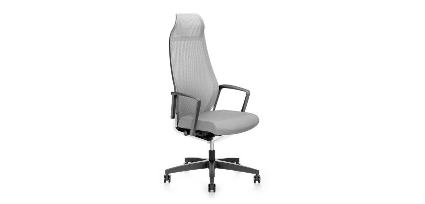 Poltrona direzionale Zuco Selvio Mesh base nera rete grigio chiaro e seduta in tessuto grigio chiaro