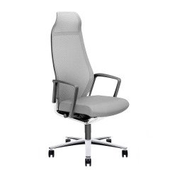 Poltrona direzionale Zuco Selvio Mesh base cromata rete grigio chiaro e seduta in tessuto grigio chiaro