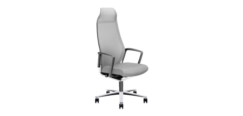 Poltrona direzionale Zuco Selvio Mesh base cromata rete grigio chiaro e seduta in tessuto grigio chiaro