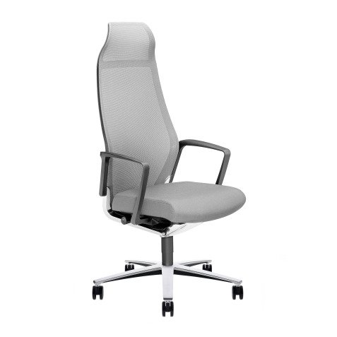 Poltrona direzionale Zuco Selvio Mesh base cromata rete grigio chiaro e seduta in tessuto grigio chiaro