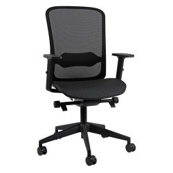 Sedia semidirezionale Shape Unisit con schienale e seduta in rete nera con braccioli 2D