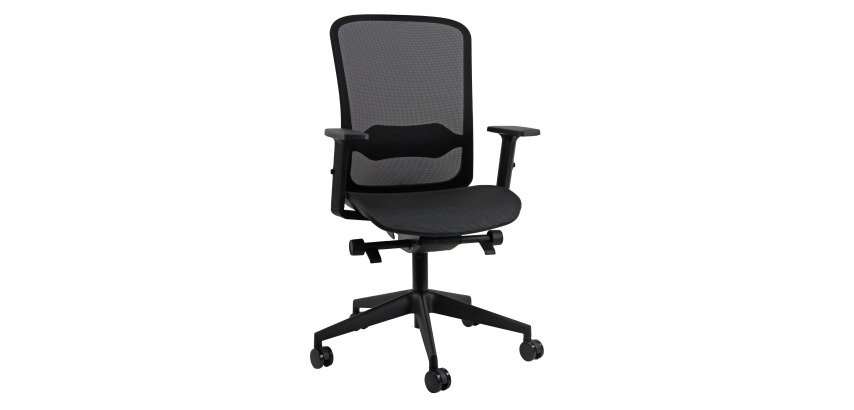 Sedia semidirezionale Shape Unisit con schienale e seduta in rete nera con braccioli 2D