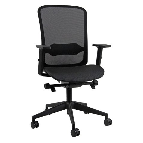 Sedia semidirezionale Shape Unisit con schienale e seduta in rete nera con braccioli 2D