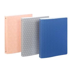 Classeur 4 anneaux ART DECO A4 PP. Dos 3,5 cm. Carton présentoir. Coloris : Rose - Bleu - Taupe