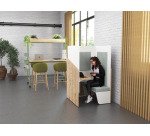 Alcôve acoustique- cabine de confidentialité Fokuus Solo Assise banc avec tablette à gauche L 100 x P 100 x H 162 cm