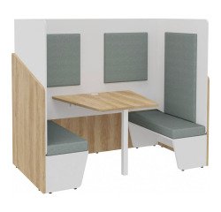 Geluidswerende alkoof Fokuus Duo 2 zijdelingse banken natuurlijke eik