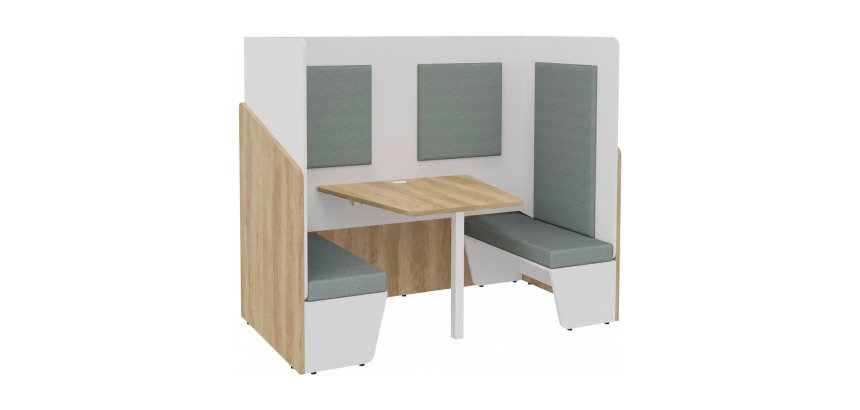 Alcôve acoustique Fokuus Duo 2 bancs côtés chêne naturel